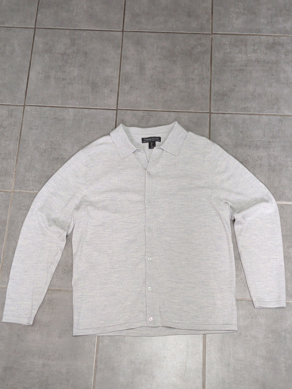 Light Gray Button-Up Long Sleeve Shirt 100% Extrafine Merino Wool